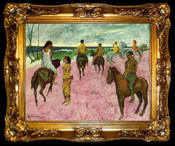 framed  Paul Gauguin ryttare pa stranden, ta009-2